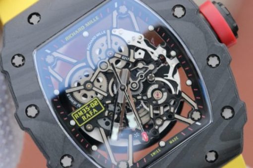 Replica Richard Mille RM035-02 Rafael Nadal FC Titanium Case KVF Skeleton Dial Red Yellow Rubber Strap MIYOTA8215 - Image 3