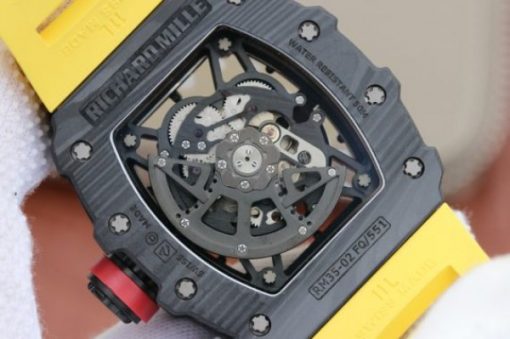Replica Richard Mille RM035-02 Rafael Nadal FC Titanium Case KVF Skeleton Dial Red Yellow Rubber Strap MIYOTA8215 - Image 7