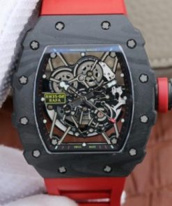Replica Richard Mille RM035-02 Rafael Nadal FC Titanium Case KVF Skeleton Dial Red Rubber Strap MIYOTA8215