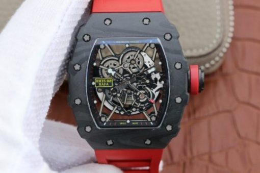 Replica Richard Mille RM035-02 Rafael Nadal FC Titanium Case KVF Skeleton Dial Red Rubber Strap MIYOTA8215