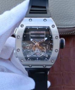 Replica Richard Mille RM069 SS Fake Tourbillon Skeleton Dial Black Rubber Strap A23J