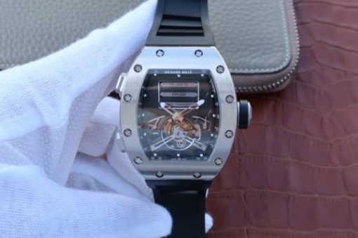 Replica Richard Mille RM069 SS Fake Tourbillon Skeleton Dial Black Rubber Strap A23J