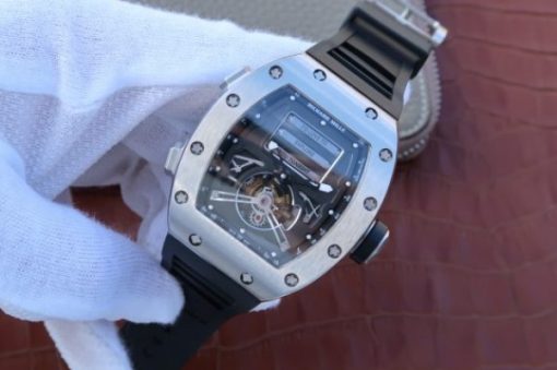Replica Richard Mille RM069 SS Fake Tourbillon Skeleton Dial Black Rubber Strap A23J - Image 2