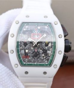 Replica Richard Mille RM011 White Ceramic Felipe Massa Green Inner Bezel White Rubber Strap A7750