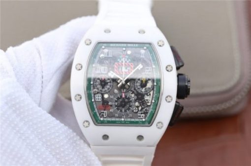 Replica Richard Mille RM011 White Ceramic Felipe Massa Green Inner Bezel White Rubber Strap A7750