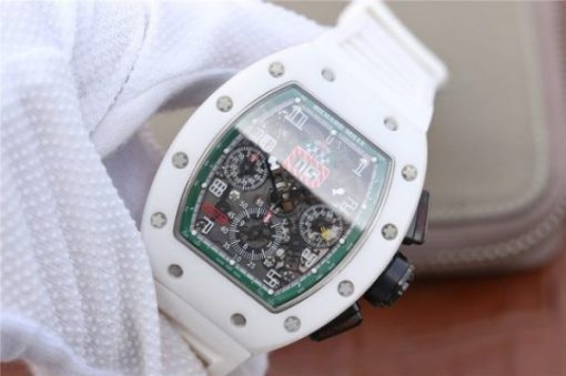 Replica Richard Mille RM011 White Ceramic Felipe Massa Green Inner Bezel White Rubber Strap A7750 - Image 2