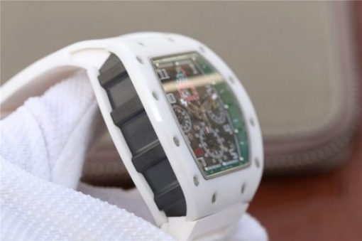 Replica Richard Mille RM011 White Ceramic Felipe Massa Green Inner Bezel White Rubber Strap A7750 - Image 9