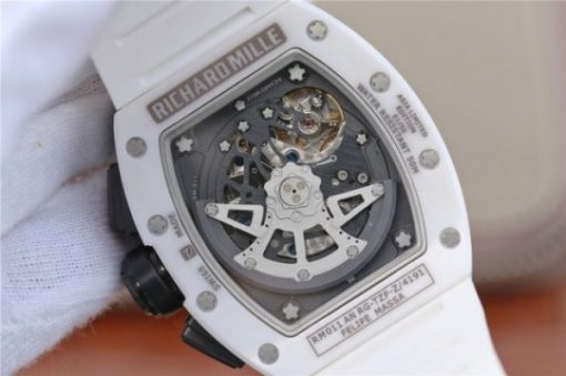 Replica Richard Mille RM011 White Ceramic Felipe Massa Green Inner Bezel White Rubber Strap A7750 - Image 13