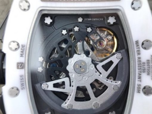 Replica Richard Mille RM011 White Ceramic Felipe Massa Green Inner Bezel White Rubber Strap A7750 - Image 14