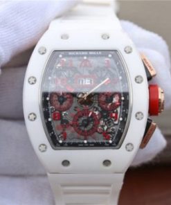 Replica Richard Mille RM011 RG White Ceramic Felipe Massa Black Inner Bezel White Rubber Strap A7750
