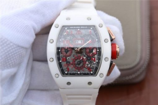 Replica Richard Mille RM011 RG White Ceramic Felipe Massa Black Inner Bezel White Rubber Strap A7750