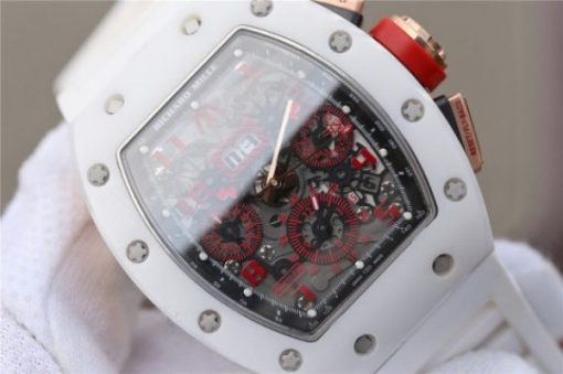 Replica Richard Mille RM011 RG White Ceramic Felipe Massa Black Inner Bezel White Rubber Strap A7750 - Image 3