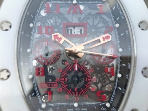 Replica Richard Mille RM011 RG White Ceramic Felipe Massa Black Inner Bezel White Rubber Strap A7750 - Image 9