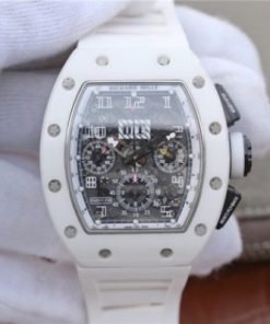 Replica Richard Mille RM011 White Ceramic Felipe Massa White Inner Bezel White Rubber Strap A7750