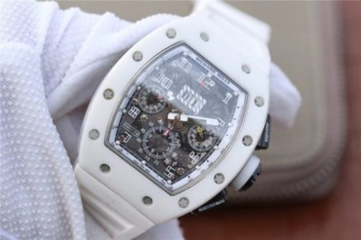 Replica Richard Mille RM011 White Ceramic Felipe Massa White Inner Bezel White Rubber Strap A7750 - Image 2
