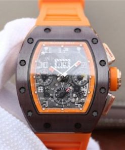 Replica Richard Mille RM011 Felipe Massa RG Chrono Brown Skeleton Dial Orange Rubber Strap A7750
