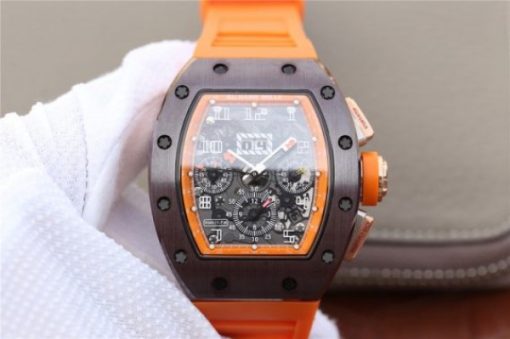Replica Richard Mille RM011 Felipe Massa RG Chrono Brown Skeleton Dial Orange Rubber Strap A7750
