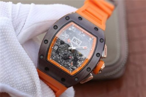 Replica Richard Mille RM011 Felipe Massa RG Chrono Brown Skeleton Dial Orange Rubber Strap A7750 - Image 2