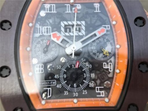 Replica Richard Mille RM011 Felipe Massa RG Chrono Brown Skeleton Dial Orange Rubber Strap A7750 - Image 9