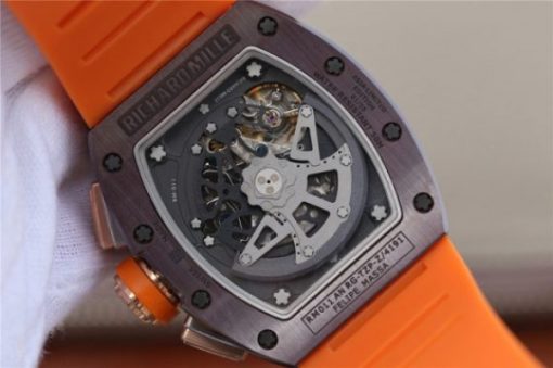 Replica Richard Mille RM011 Felipe Massa RG Chrono Brown Skeleton Dial Orange Rubber Strap A7750 - Image 13