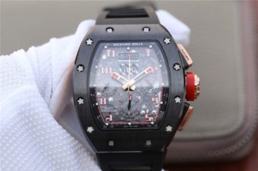 Replica Richard Mille RM011 Black Ceramic RG Chrono Skeleton Dial Black Rubber Strap A7750