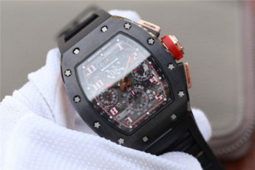 Replica Richard Mille RM011 Black Ceramic RG Chrono Skeleton Dial Black Rubber Strap A7750 - Image 2