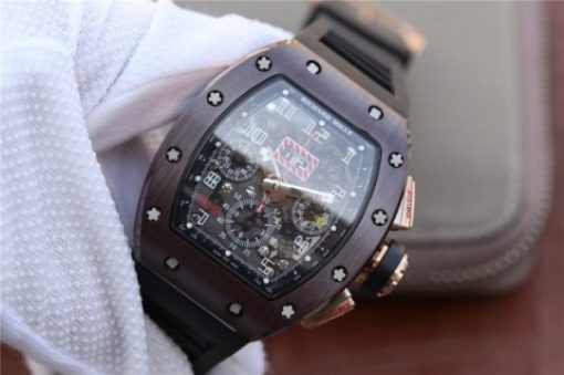 Replica Richard Mille RM011 Brown Ceramic RG Chrono Skeleton Dial Black Rubber Strap A7750 - Image 2