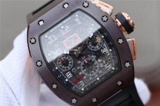 Replica Richard Mille RM011 Brown Ceramic RG Chrono Skeleton Dial Black Rubber Strap A7750 - Image 3
