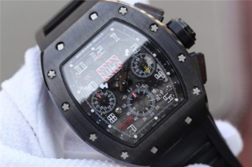 Replica Richard Mille RM011 Black Ceramic PVD Chrono Skeleton Dial Black Rubber Strap A7750 - Image 3