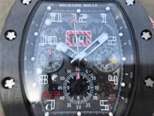 Replica Richard Mille RM011 Black Ceramic PVD Chrono Skeleton Dial Black Rubber Strap A7750 - Image 8