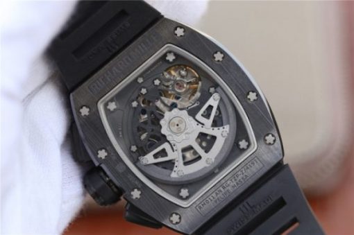 Replica Richard Mille RM011 Black Ceramic PVD Chrono Skeleton Dial Black Rubber Strap A7750 - Image 14