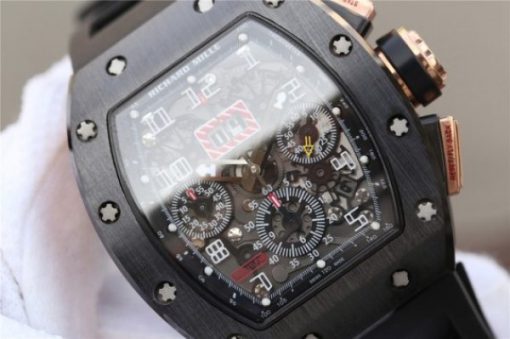 Replica Richard Mille RM011 RG Black Ceramic Chrono Skeleton Dial Black Rubber Strap A7750 - Image 3