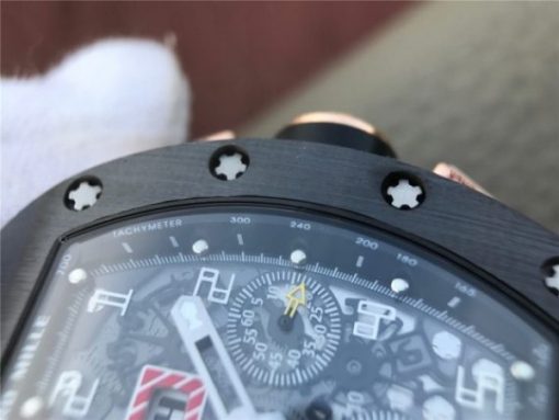 Replica Richard Mille RM011 RG Black Ceramic Chrono Skeleton Dial Black Rubber Strap A7750 - Image 9