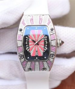 Replica Richard Mille RM 007 Lady SS Diamonds Black Inner Bezel White Rubber Strap 6T51