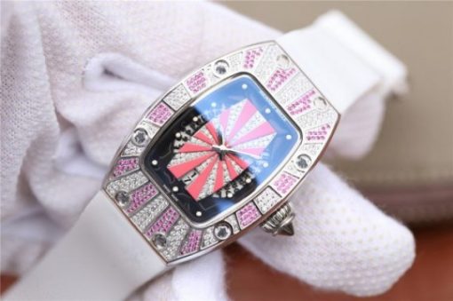 Replica Richard Mille RM 007 Lady SS Diamonds Black Inner Bezel White Rubber Strap 6T51 - Image 2