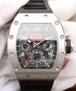 Replica Richard Mille RM011 Felipe Massa Black Inner Bezel Black Rubber Strap A7750