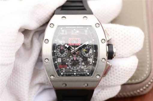 Replica Richard Mille RM011 Felipe Massa Black Inner Bezel Black Rubber Strap A7750