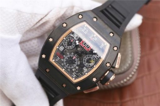 Replica Richard Mille RM011 RG Black Ceramic Chrono Skeleton Dial RG Inner Bezel Black Rubber Strap A7750 - Image 2