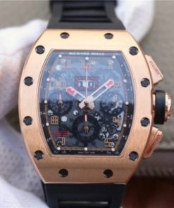 Replica Richard Mille RM011 Felipe Massa Chrono RG Skeleton Dial Black Inner Bezel Black Rubber Strap A7750