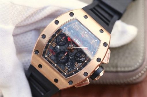 Replica Richard Mille RM011 Felipe Massa Chrono RG Skeleton Dial Black Inner Bezel Black Rubber Strap A7750 - Image 2