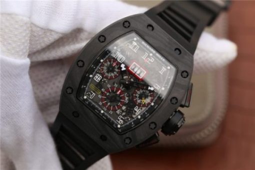 Replica Richard Mille RM011 NTPT Carbon Case Chronograph KVF Crystal Skeleton Dial Red Black Rubber Strap A7750 - Image 2