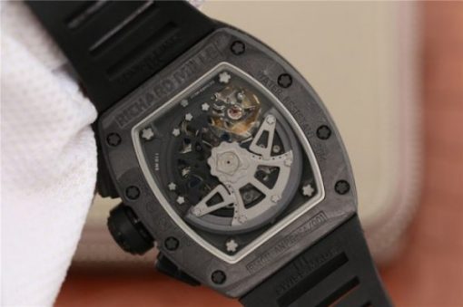 Replica Richard Mille RM011 NTPT Carbon Case Chronograph KVF Crystal Skeleton Dial Red Black Rubber Strap A7750 - Image 6