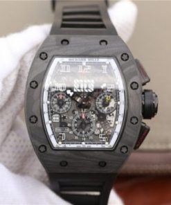 Replica Richard Mille RM011 NTPT Carbon Case Chronograph KVF Skeleton Dial White Inner Bezel Black Rubber Strap A7750