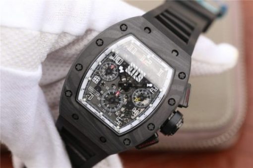 Replica Richard Mille RM011 NTPT Carbon Case Chronograph KVF Skeleton Dial White Inner Bezel Black Rubber Strap A7750 - Image 2