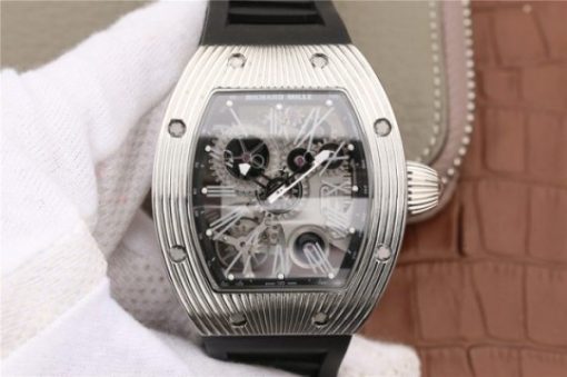 Replica Richard Mille RM018 Hommage a Boucheron SS Black Skeleton Dial Black Rubber Strap 6T51