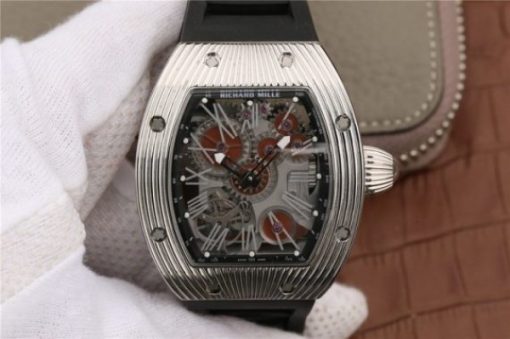 Replica Richard Mille RM018 Hommage a Boucheron SS Brown Skeleton Dial Black Rubber Strap 6T51