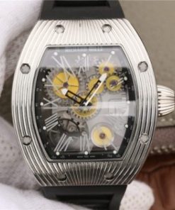 Replica Richard Mille RM018 Hommage a Boucheron SS Yellow Skeleton Dial Black Rubber Strap 6T51