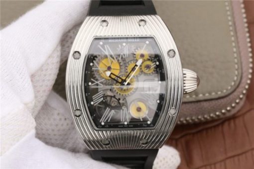 Replica Richard Mille RM018 Hommage a Boucheron SS Yellow Skeleton Dial Black Rubber Strap 6T51