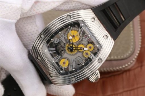 Replica Richard Mille RM018 Hommage a Boucheron SS Yellow Skeleton Dial Black Rubber Strap 6T51 - Image 2