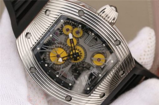 Replica Richard Mille RM018 Hommage a Boucheron SS Yellow Skeleton Dial Black Rubber Strap 6T51 - Image 3